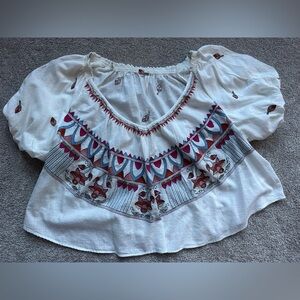 Free People Embroidered White Boho Top medium